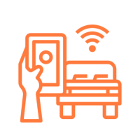 Orange background with a subtle curved line detail.